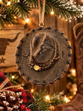 Vintage Cowboy Hat Christmas Ornament 🎄 Western Rustic Holiday Decor